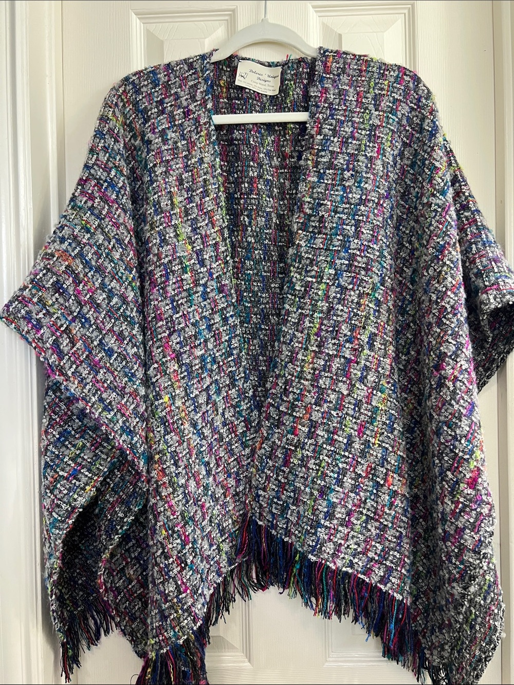 Dolores Unique Designs Multicolor Fringe Poncho-Women's Open-Front Sweater Cape